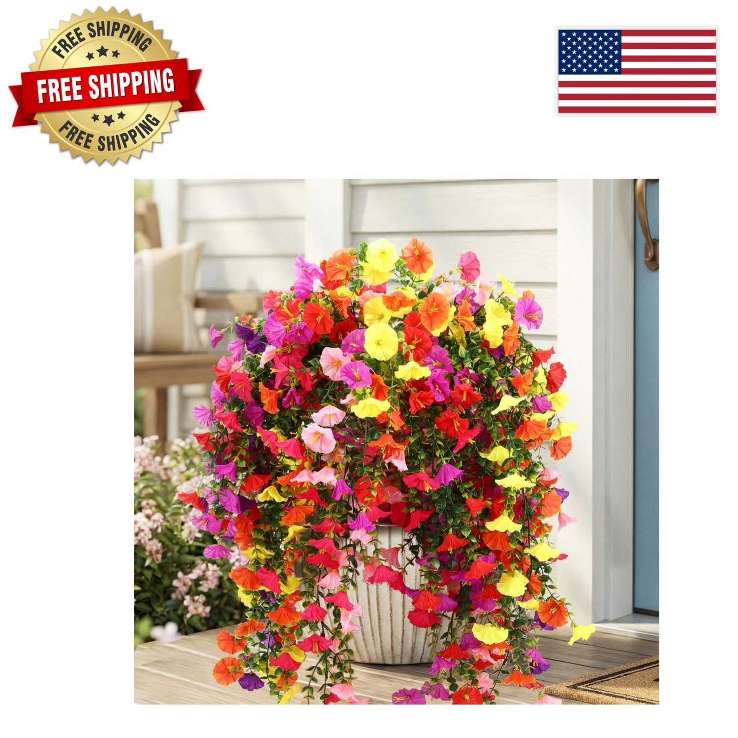 Realistic 4pc Faux Silk Hanging Flowers in Colorful Combinations for Any Setting