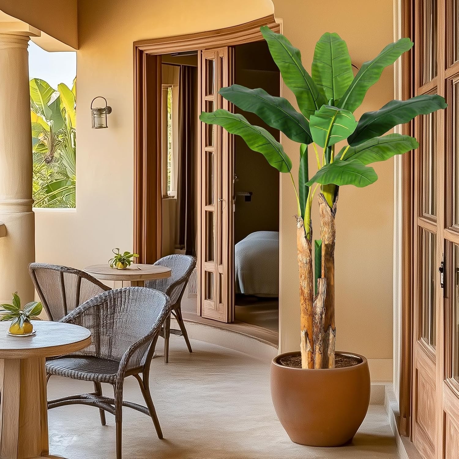 5ft Artificial Banana Tree Faux Tropical Green Plant for Indoor Outdoor Home
