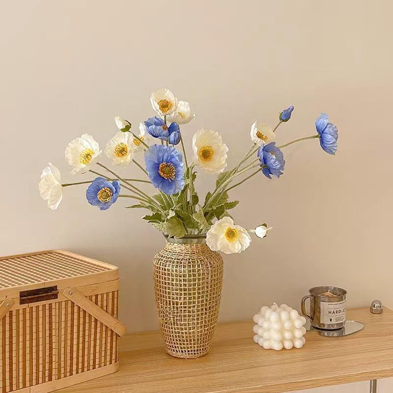 6pcs Artificial Poppy Flowers Silk Fake Poppy Flowers with Stems Faux Spring Flo