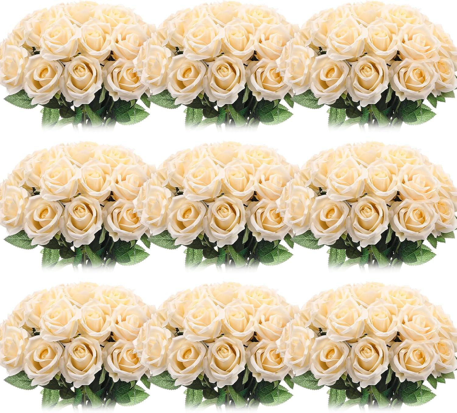 100 Champagne Silk Roses – Realistic Long Stem Flowers for Weddings & Decor