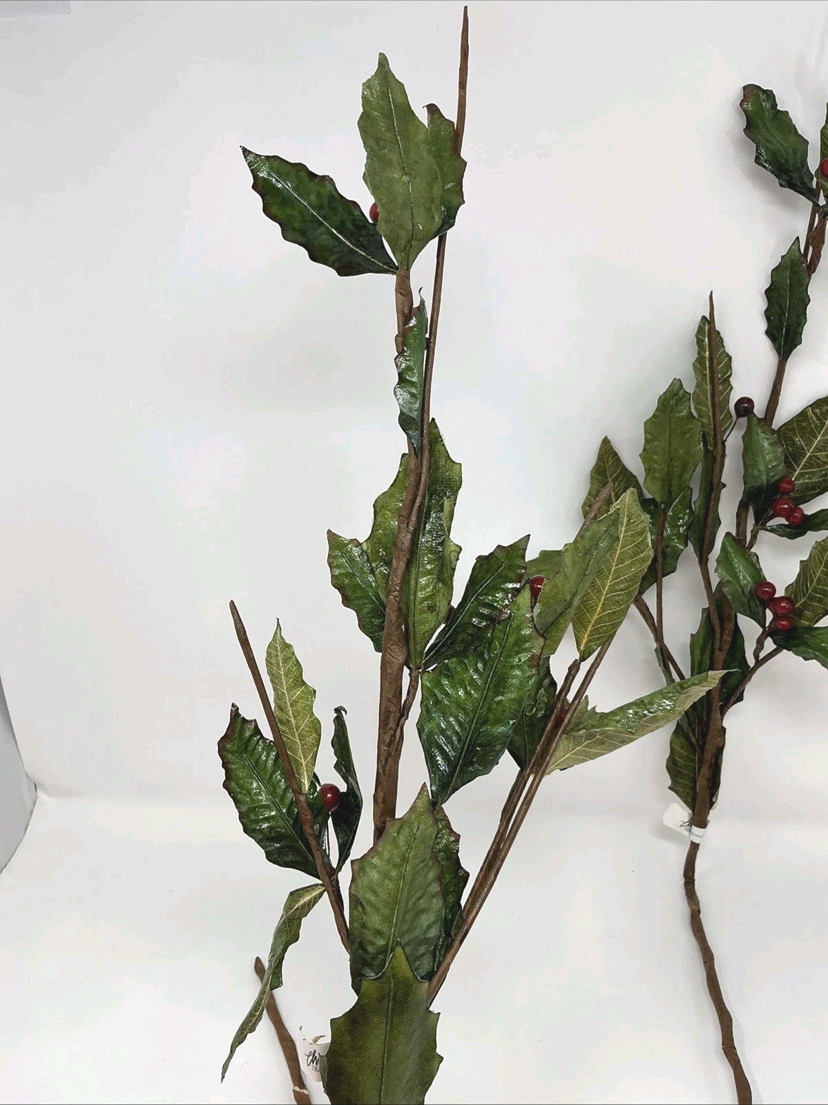 Holly w Wired Red Berries Spray Floral Pick 30” Long 2 Picks Vase Filler NOS
