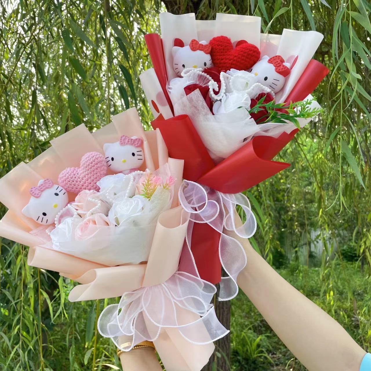 Cat Dolls with Artificial Flowers Creative Bouquet Christmas Valentine Birthday