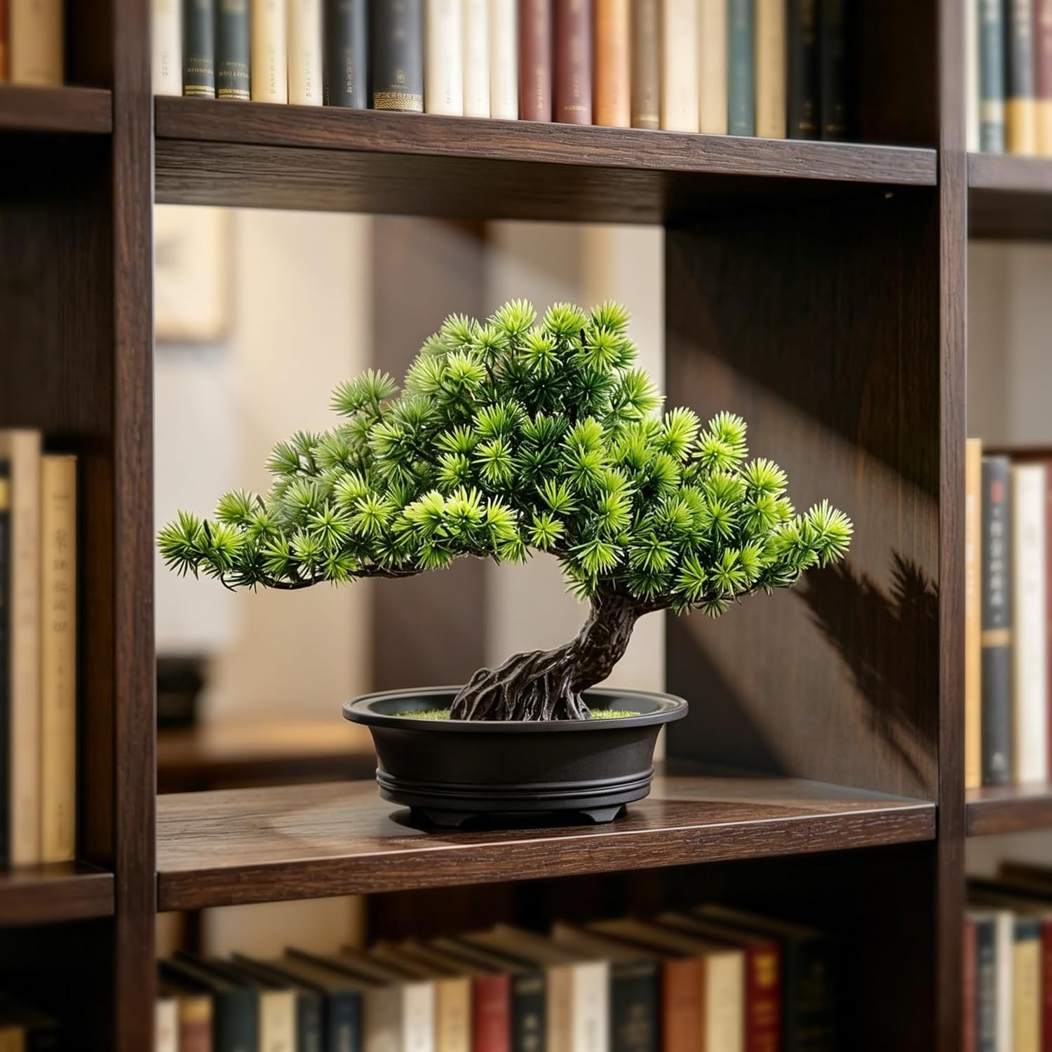Small Fake Plants Desk Decor Artificial Bonsai with Pot, 9.5″ Tall, Green