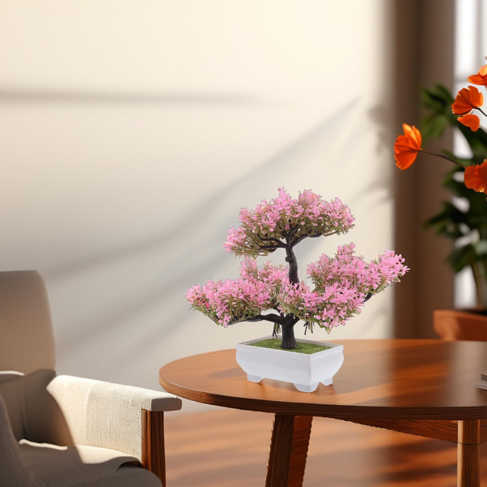 Artificial Bonsai Tree Small Desk Plants Pink Faux Bonsai Imitation Cherry Bl…