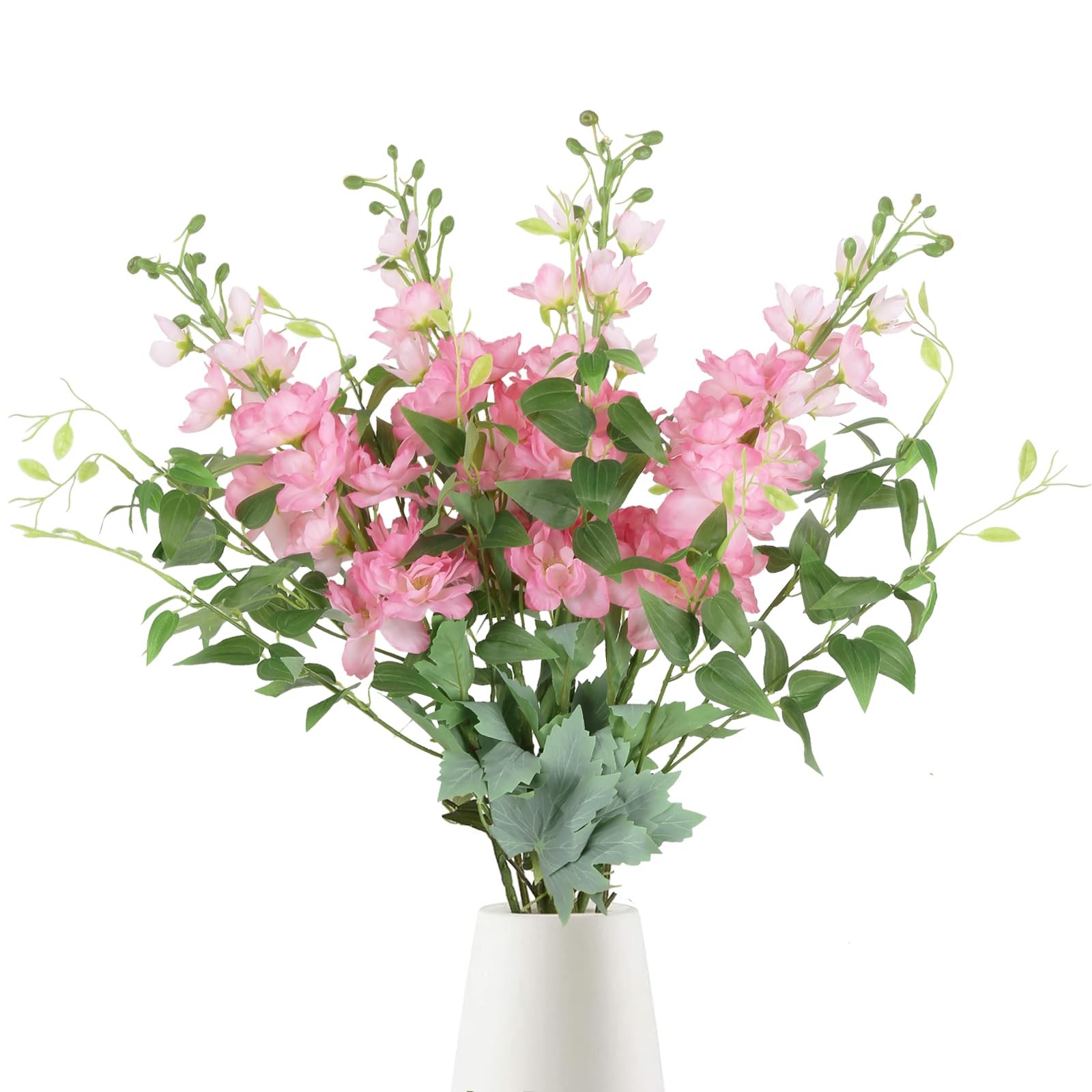 8PCS Pink Artificial Delphinium Flowers with Clematis Greenery Long Stem Arti…