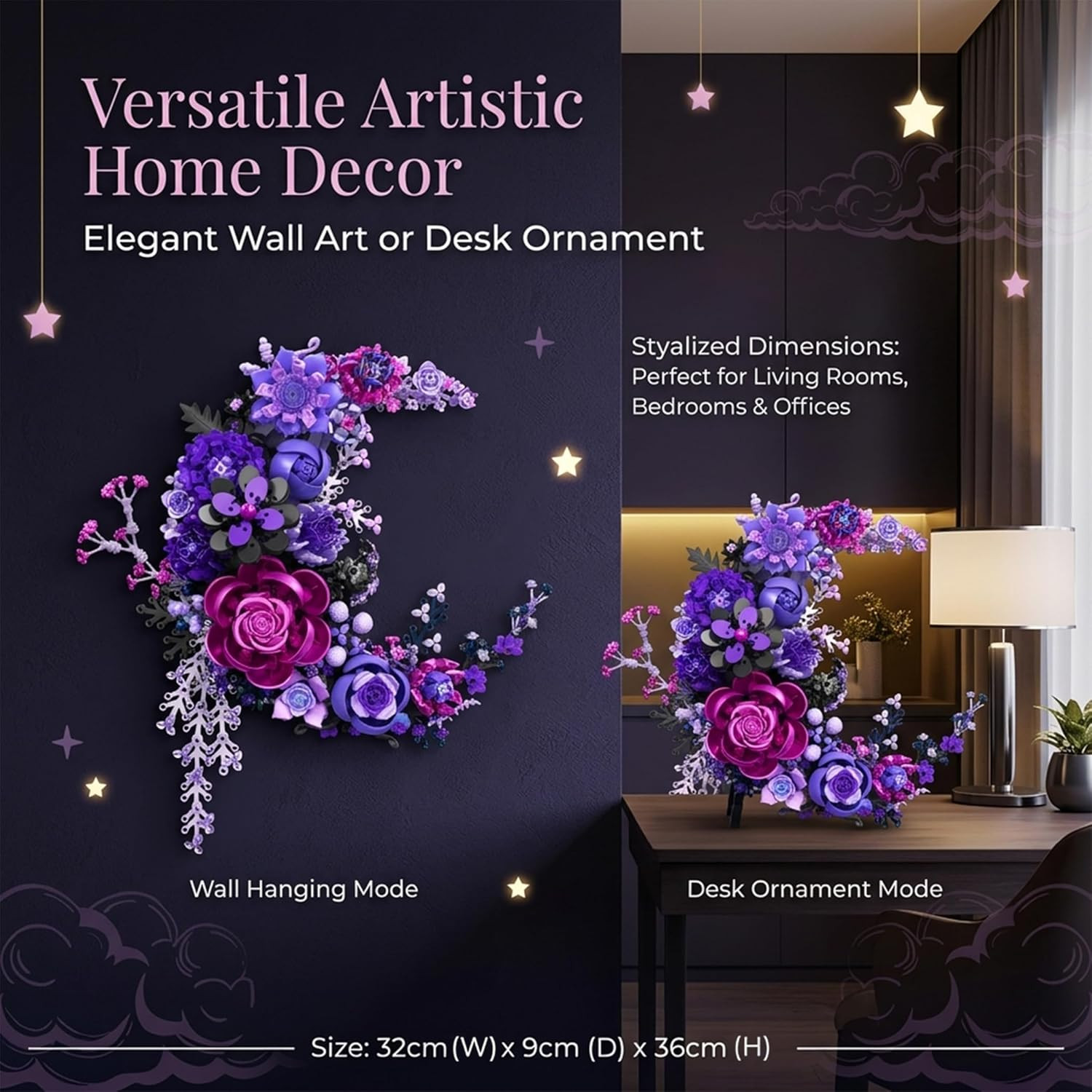 Purple Moon Flower Building Set, Botanical Collection Artificial Flowers Buildin