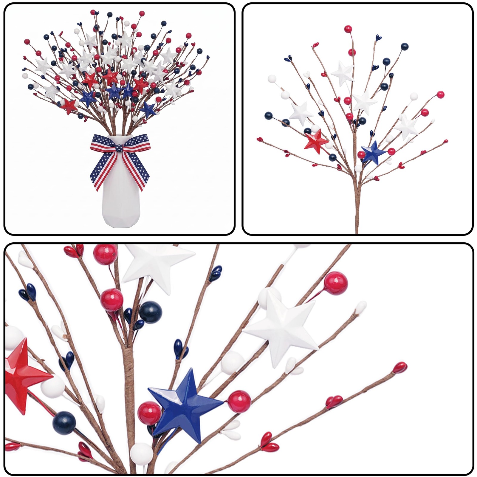 4 Pcs 4th of July Decorations Star Sprays, Red White and Blue Patriotic Decor…