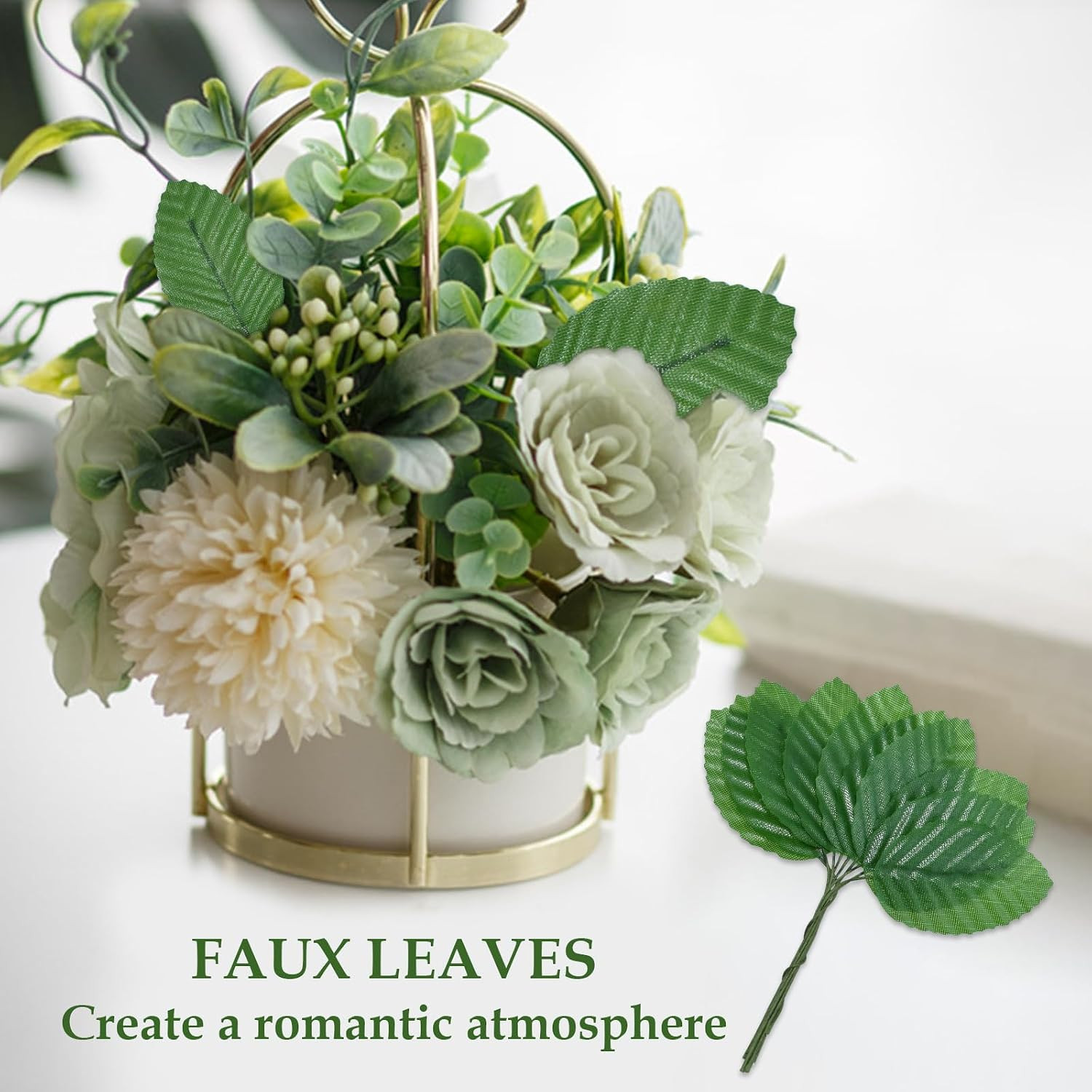 50Pcs Artificial Silk Leaf, Fabric Floral Fake Wire Crafts Leaves Faux Flowers f