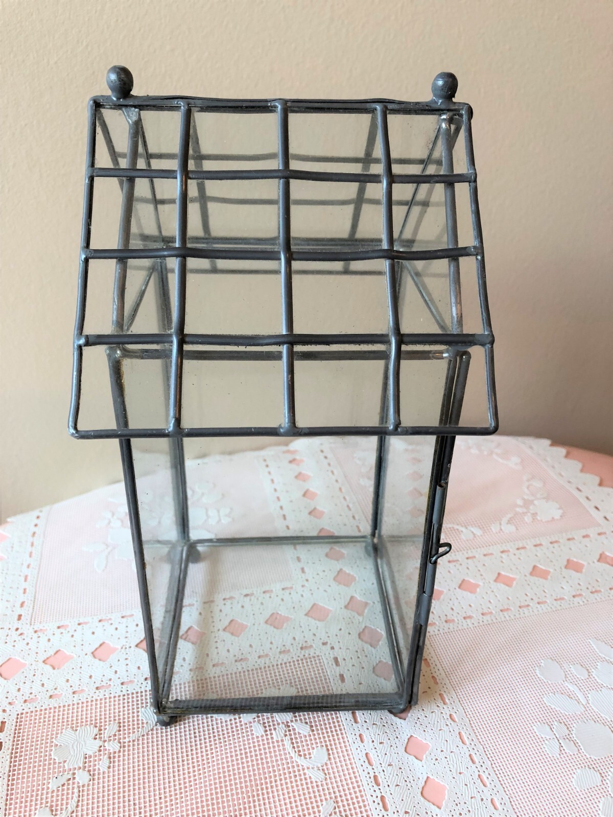 Glass House Terrarium With Silver Metal Trim Hinge Locking Door