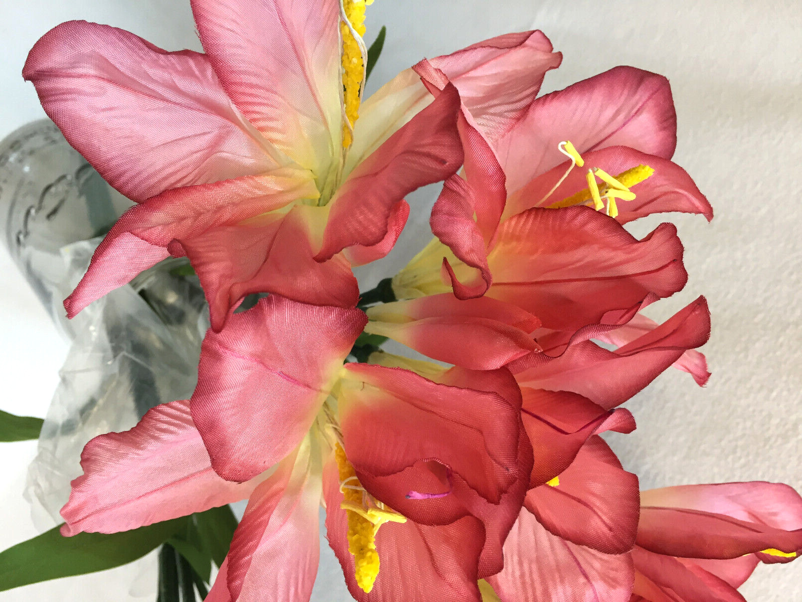 Lily Flowers Pink Rose Wine Faux Silk 7 Blooms Per 28″ Stem Thailand Lot of 3