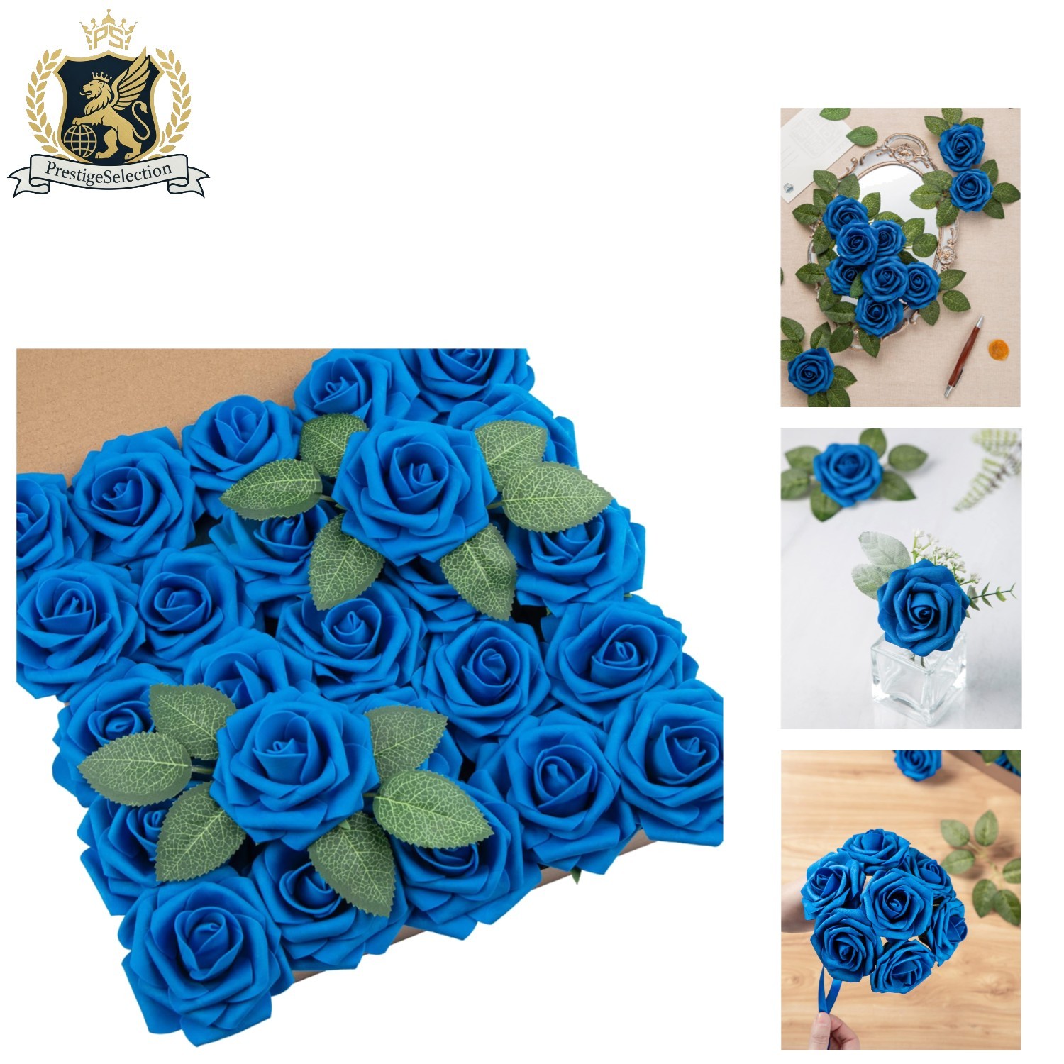 25 Royal Blue Artificial Roses – Eco-Friendly Foam Flowers for DIY Weddings