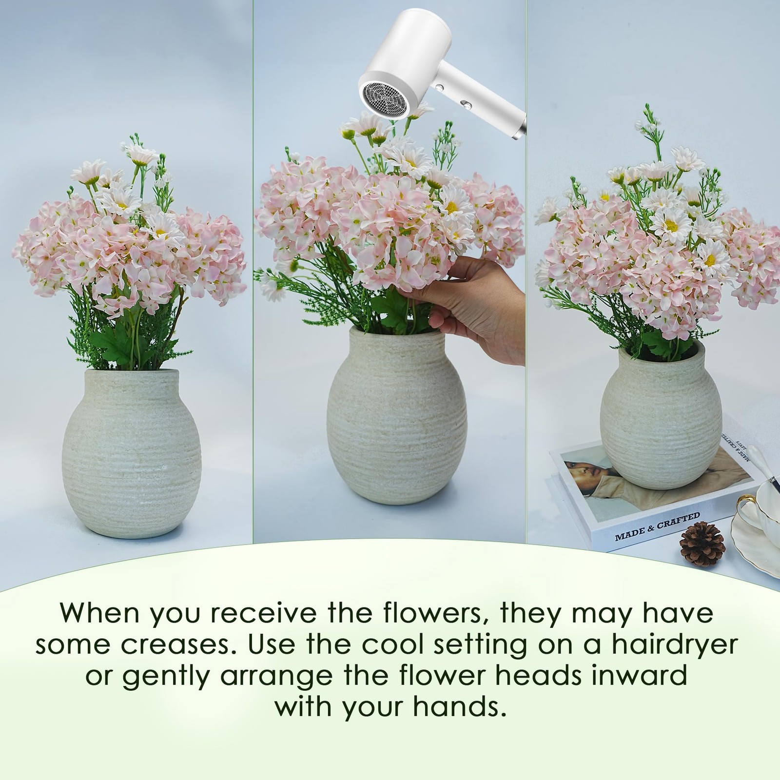 Fake Flowers with Vase for Home Decor, Faux Flowers with Pulp Pot, Flower Arr…