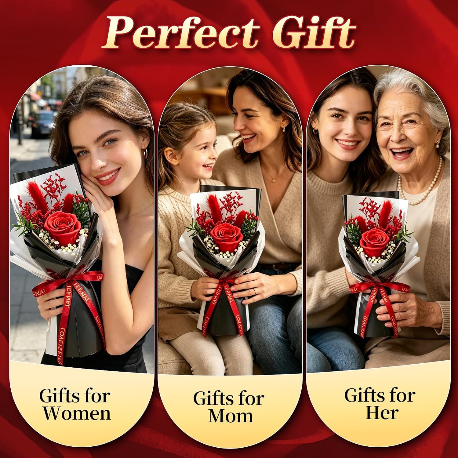 Preserved Flowers for Delivery,Red Rose Bouquet Gift for Women and Mom,Preserved