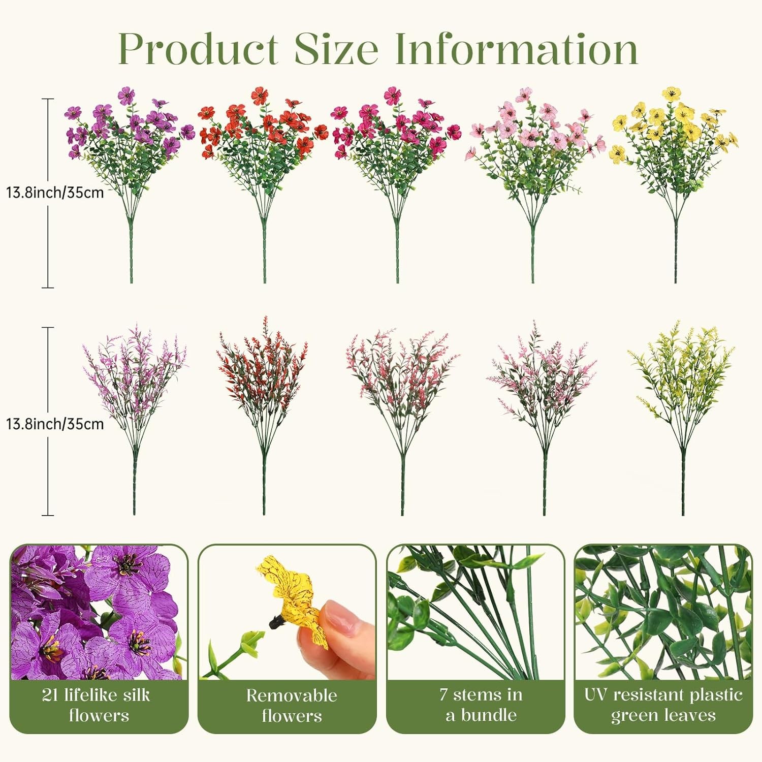 24 Bundles Artificial Flowers for Outdoors Decoration, Faux Plants Fake Silk
