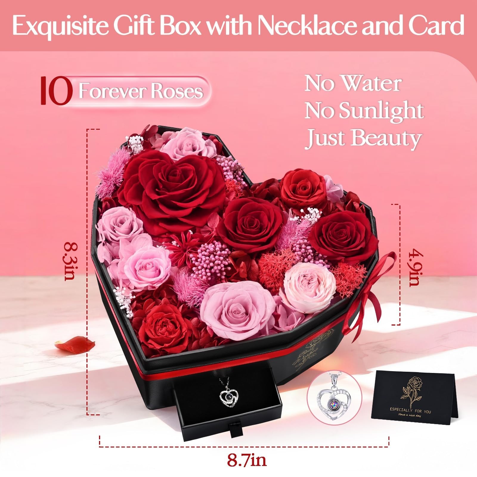 Eternal Preserved Roses Gift Box – 10 Real Flowers for Birthday, Mom, Wife, Gran
