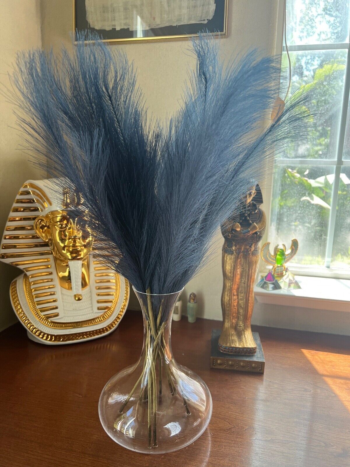 12 PCS Faux Blue Pampas Grass Decor, 24″ Pompous Floral in Midnight Blue