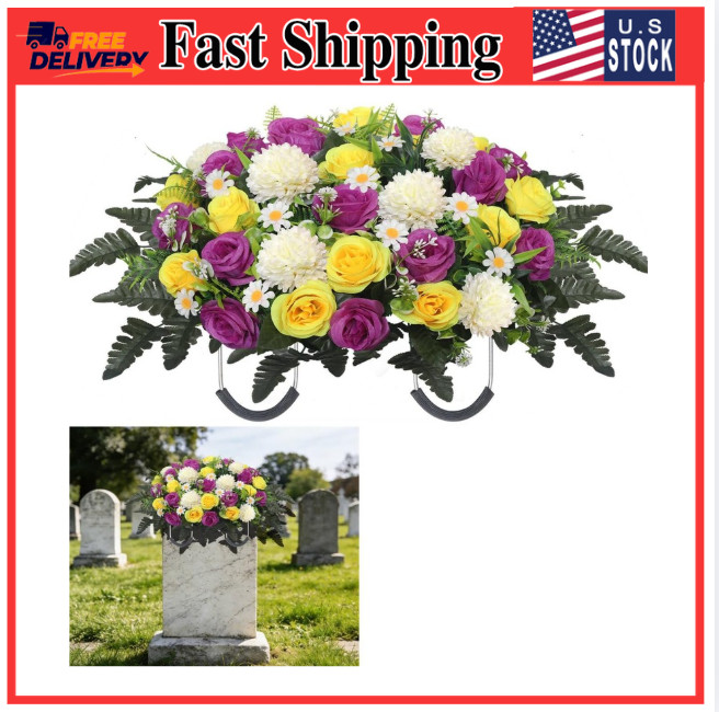 Headstone Flower Saddle,Large Artificial Cemetery Flowers for Grave Roses & C…