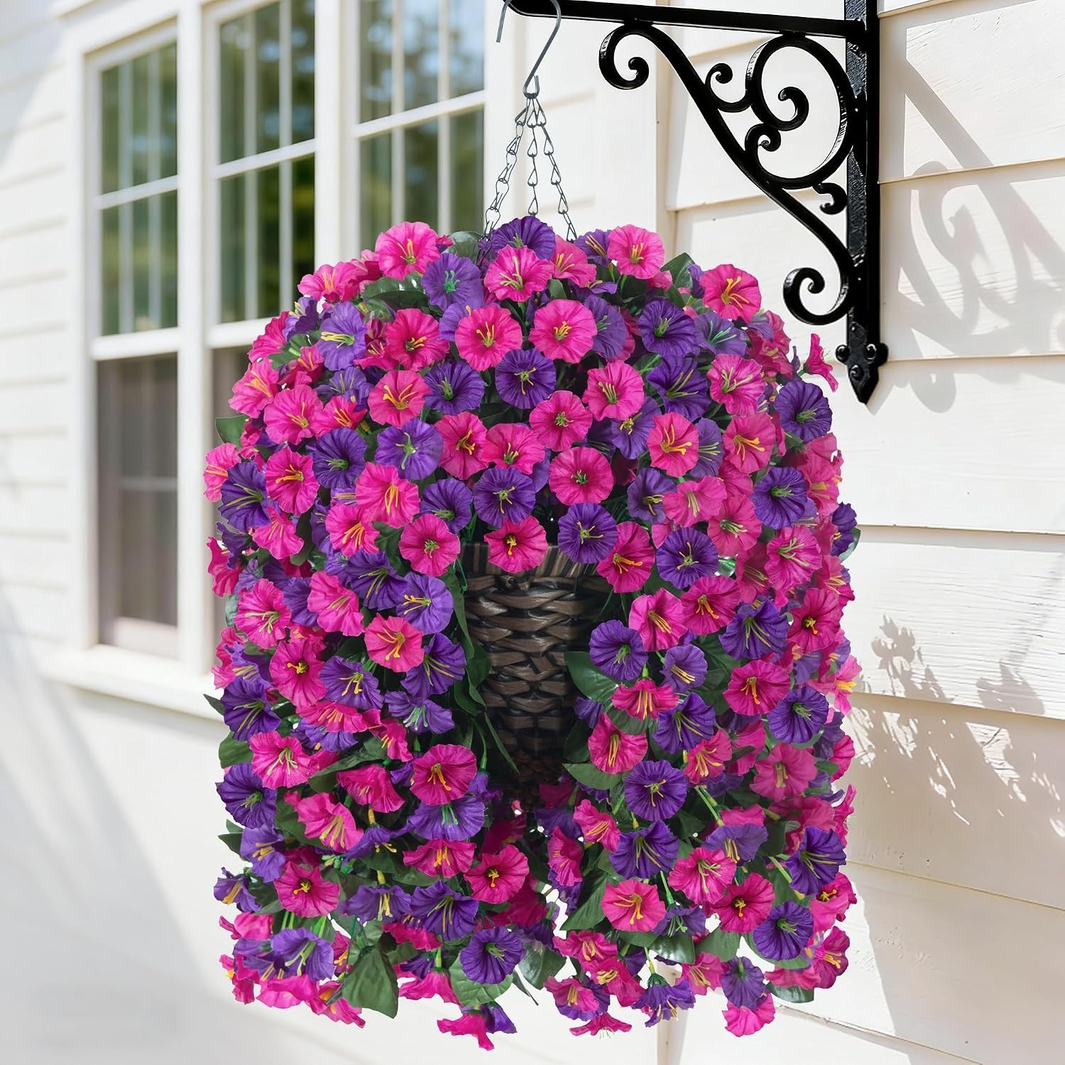 Vibrant Faux Silk Morning Glory Hanging Basket – Realistic & Weatherproof Out…