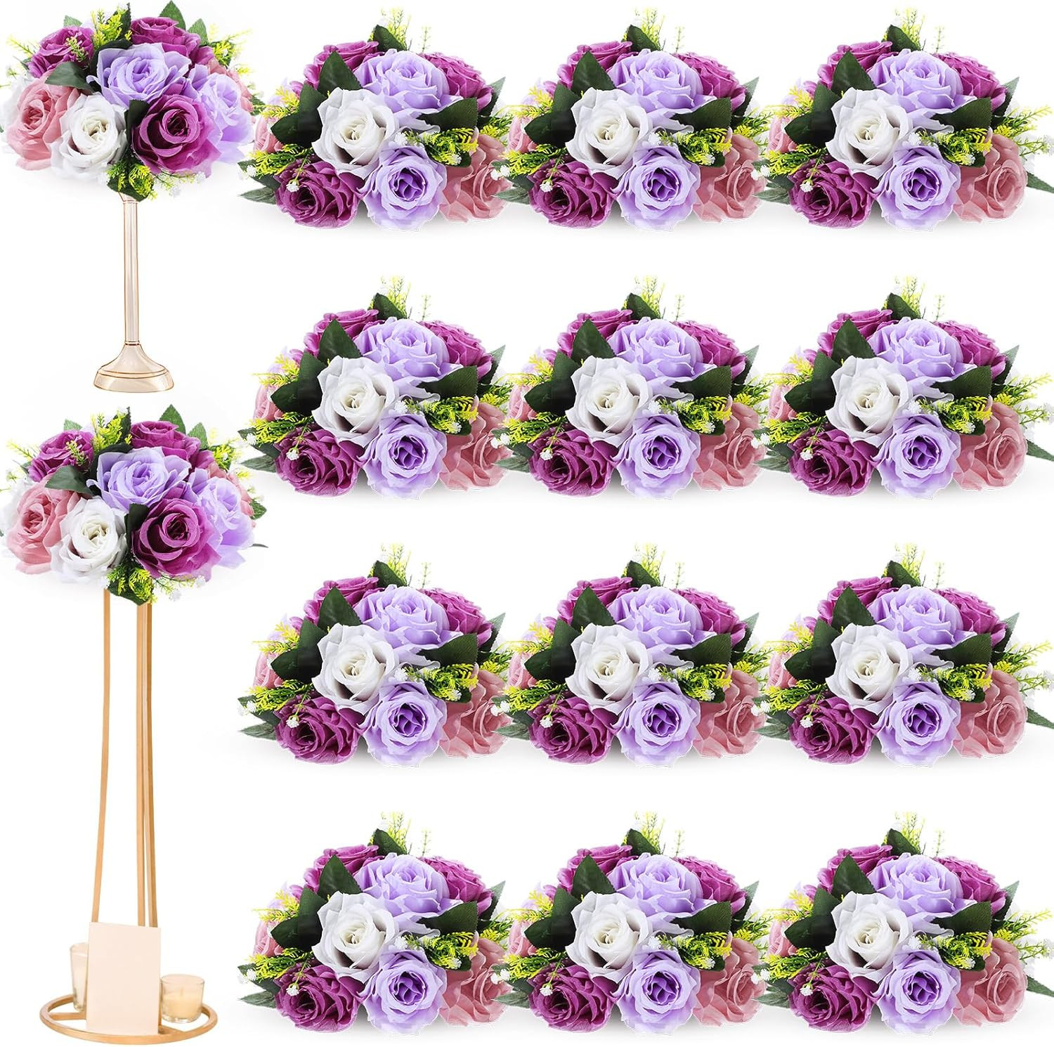 24 Pcs Fantasy Violet Silk Rose Kissing Balls for Wedding & Home Decor