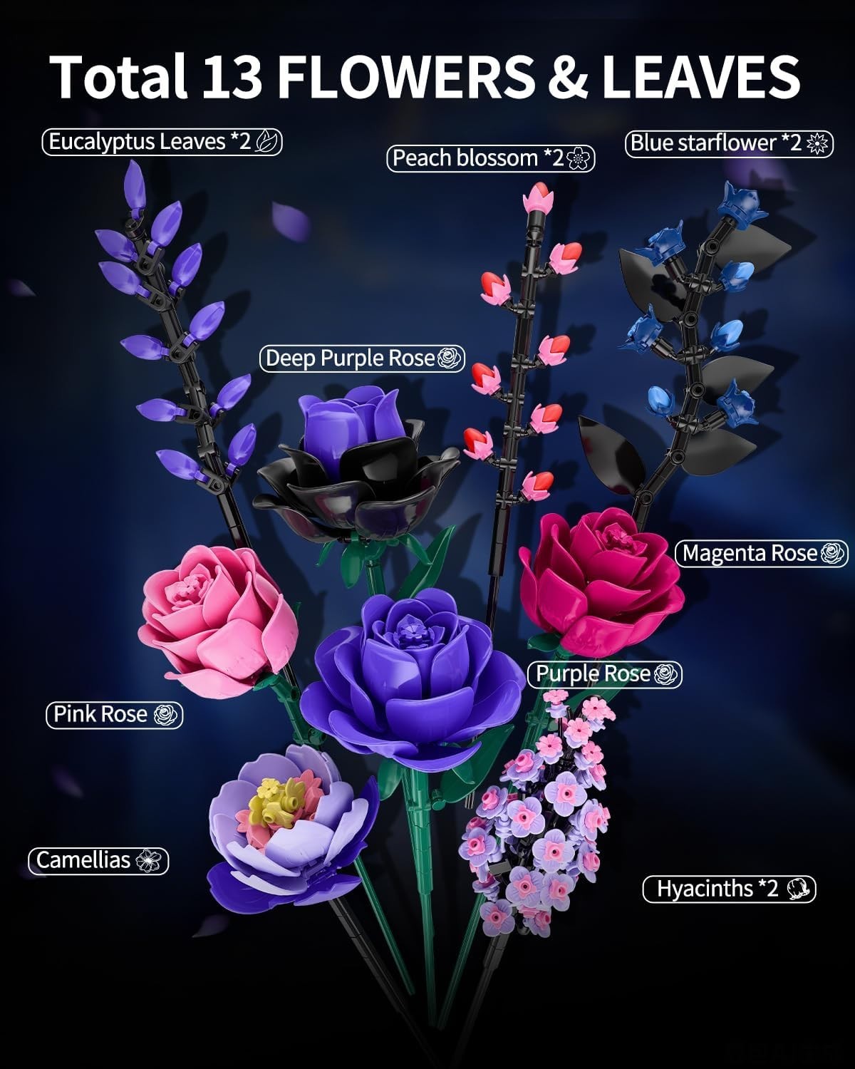 Corpse Bouquet Roses Building Set, Gothic Floral Flower Model Set for Dark Ro…