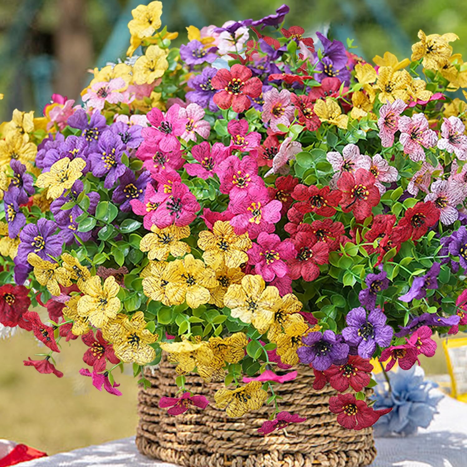 Artificial Flowers for Outdoor, UV Resistant Fake Silk Flowers, Realistic Faux P