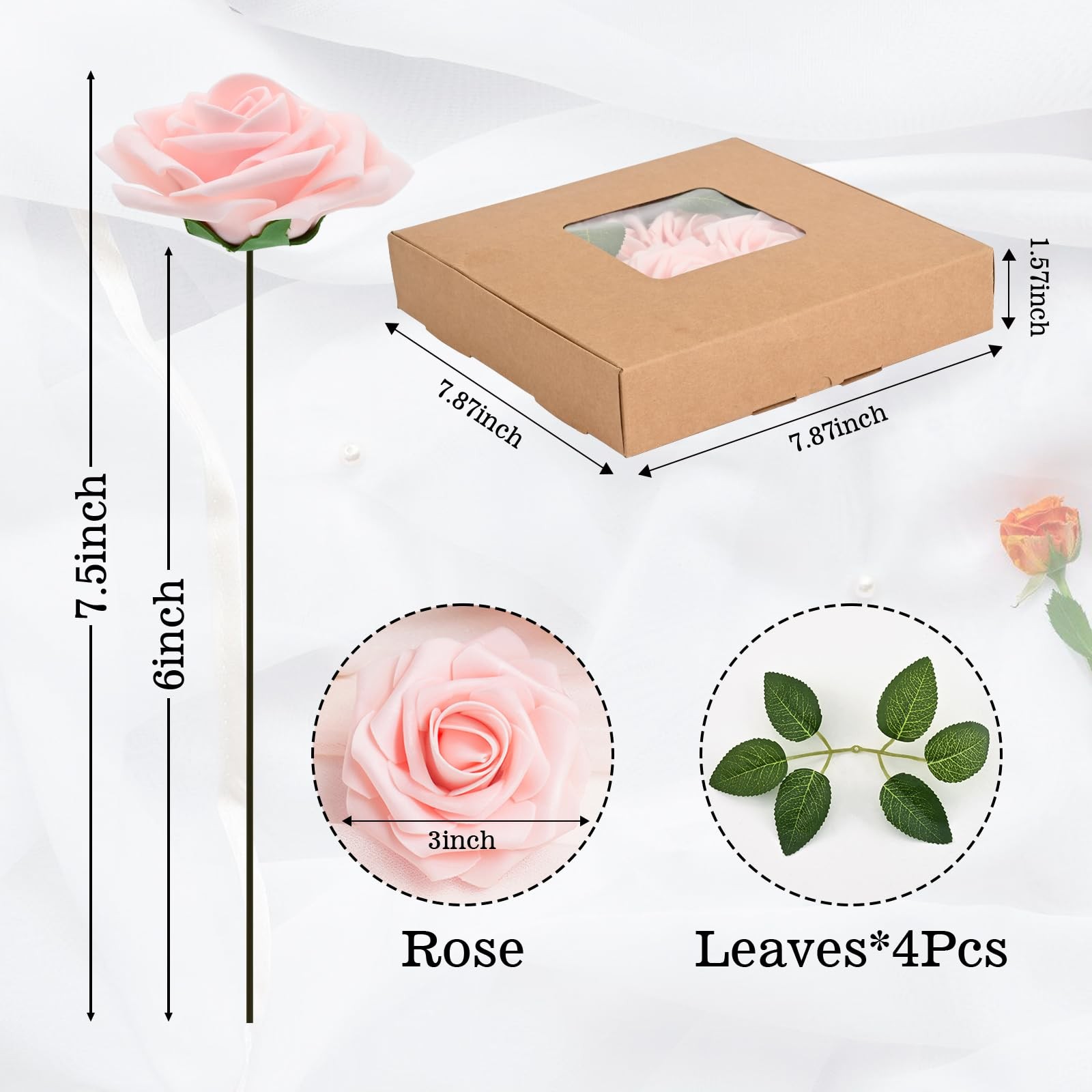 16Pcs Foam Pink Roses with Stems for DIY Bouquets, Weddings & Party Decor