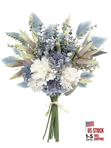 Artificial Flowers Bouquet, Silk Flowers Blue Fake Blue and White/No Vase