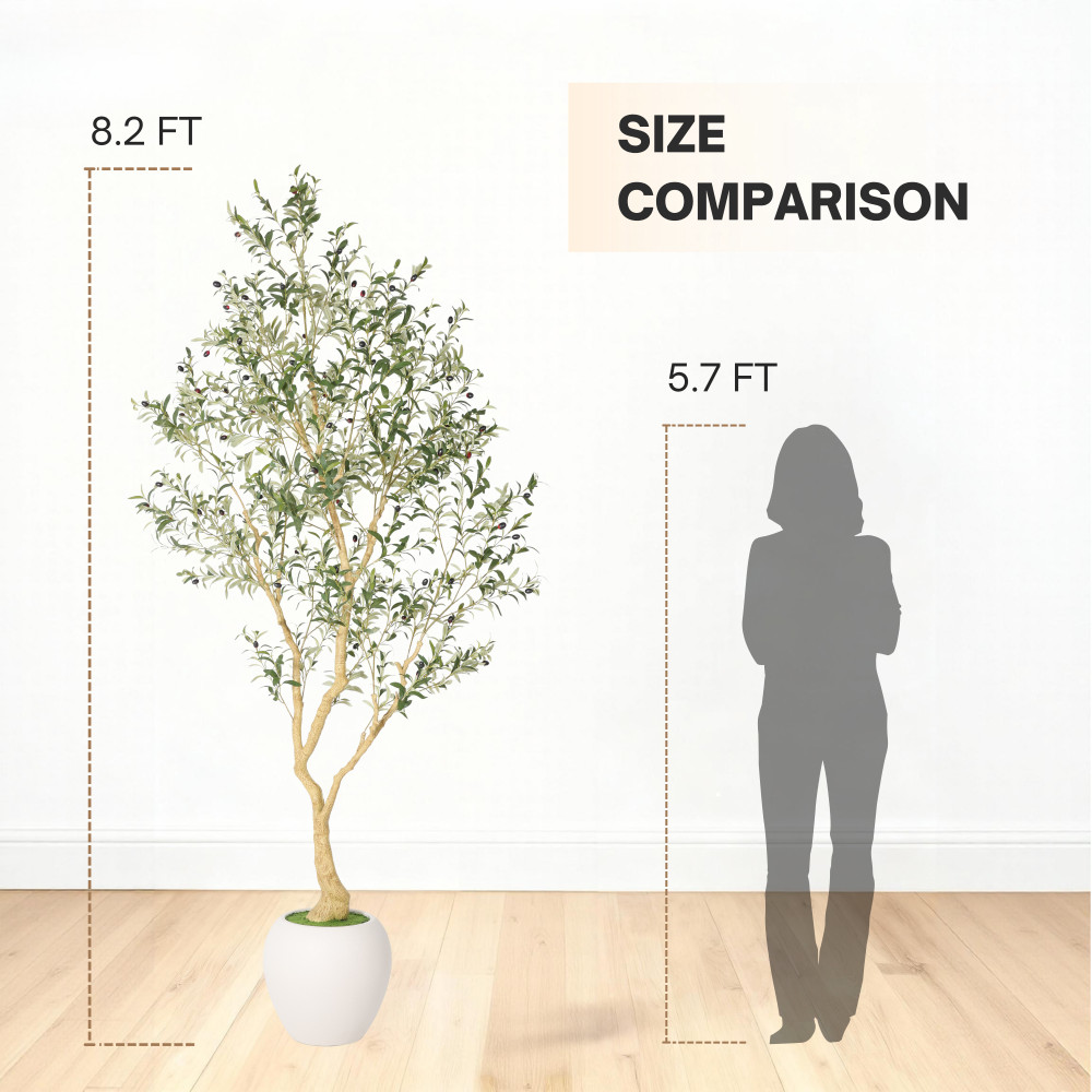 Artificial Olive Tree 8.2FT Tall Faux Plant with White Pot Indoor Decor