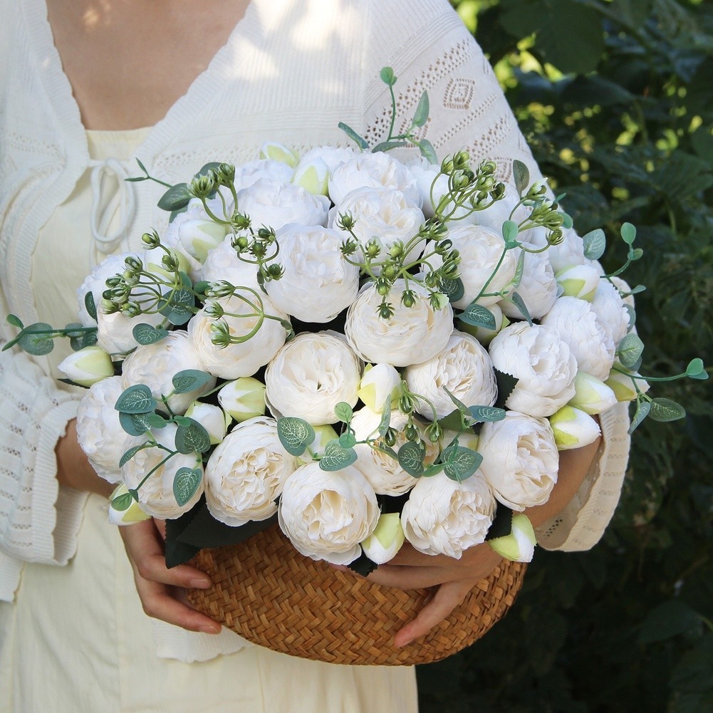 5 Head Peony Rose Bouquet Artificial Flowers for Weddings and Home Decor