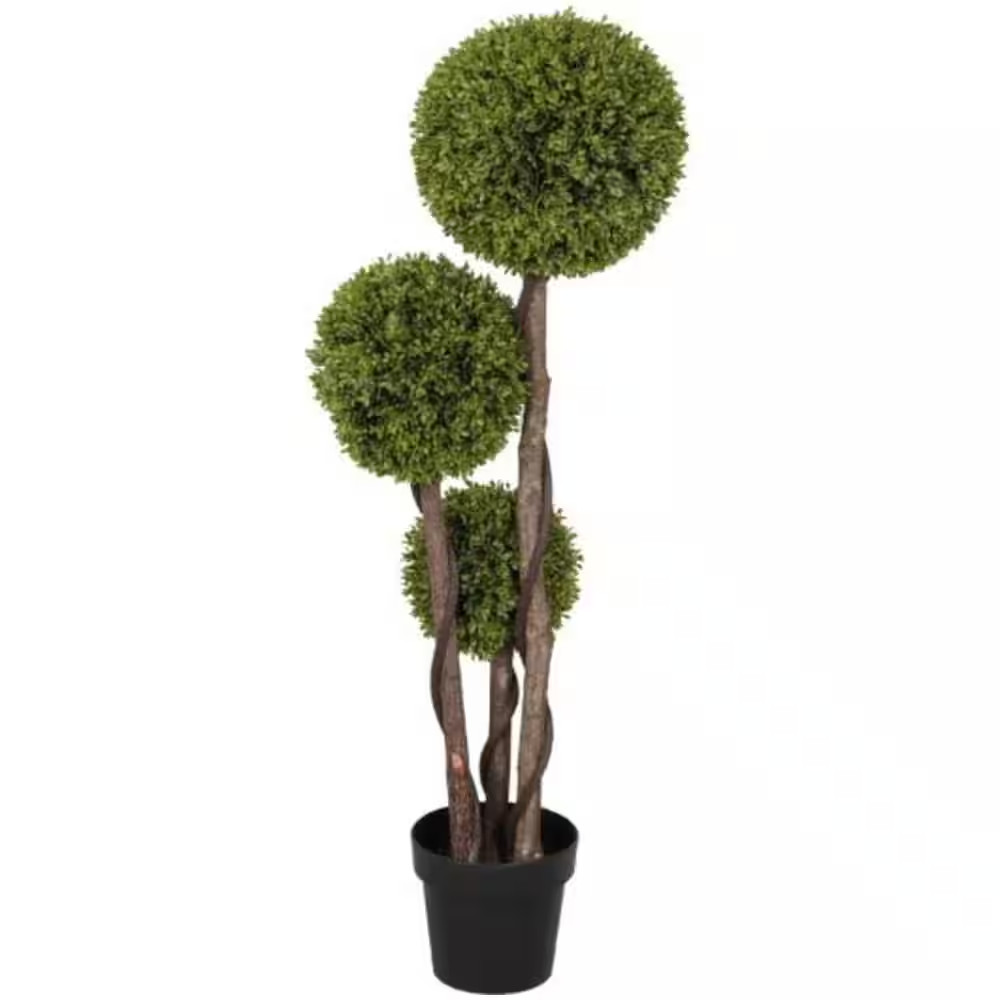 4 Ft. Artificial Ball Boxwood Topiary Tree in Pot Indoor Outdoor Living Room Dec