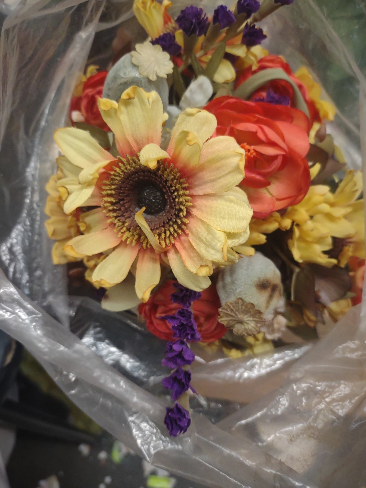 14″ Vintage Silk Bush, 16 Stems Desert Design, Dry-Look Sunflower, Ranunculus