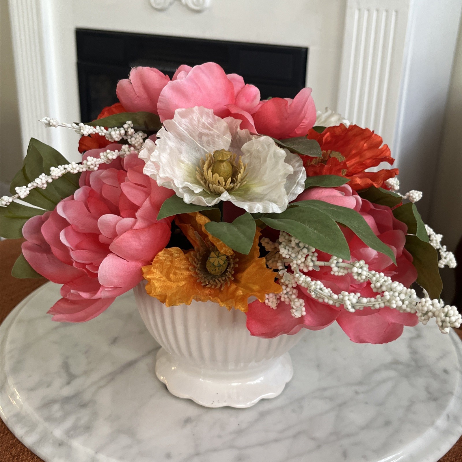 Flower Arrangement Peony Floral In Vase Home Decor Pink White Orange