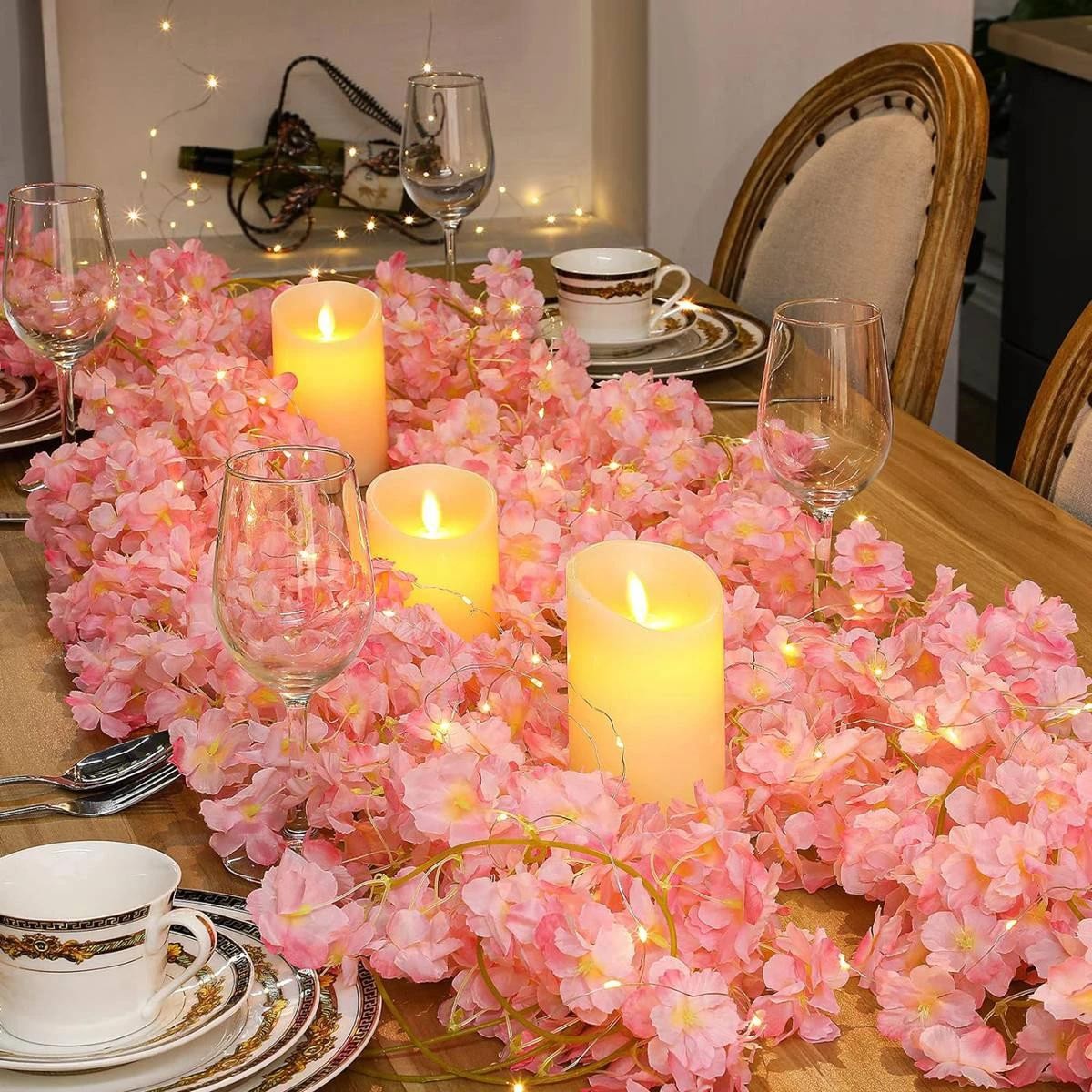 1/2/5M Cherry Blossom LED String Lights Flower Vine Fairy Garland Wedding Decor