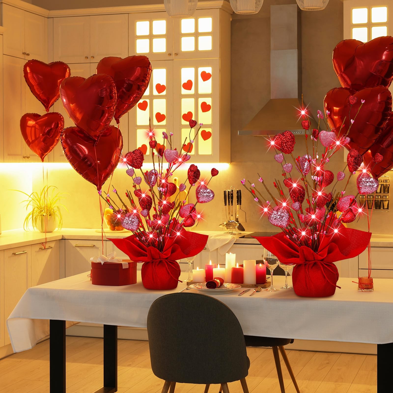 2 Pack Valentines Heart Table Tree Decorations 18 Inch LED Light up Artificia…