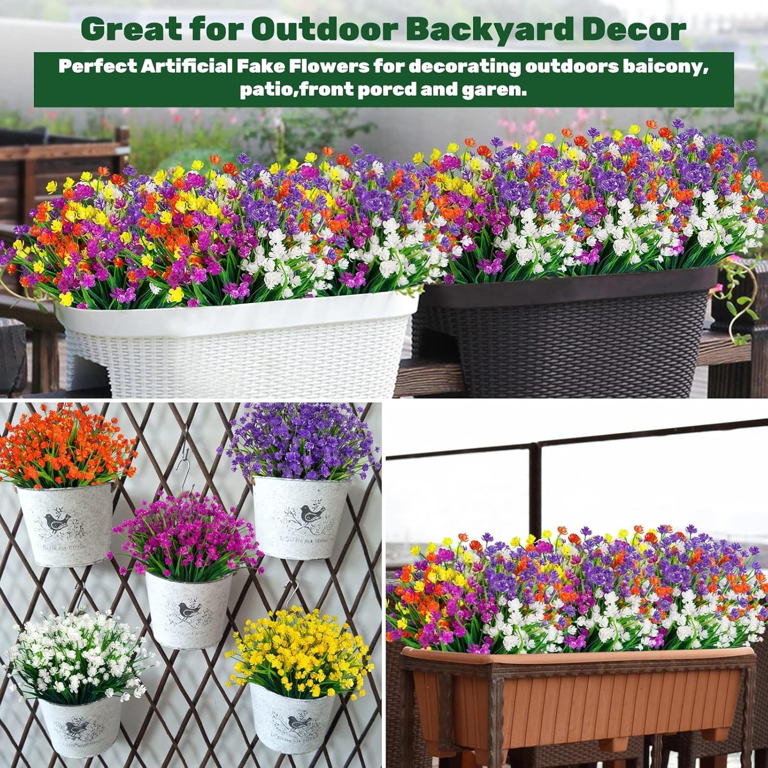 20pcs Artificial Fake Flowers,Plastic Flowers for Outdoor Decoration, UV Resi…