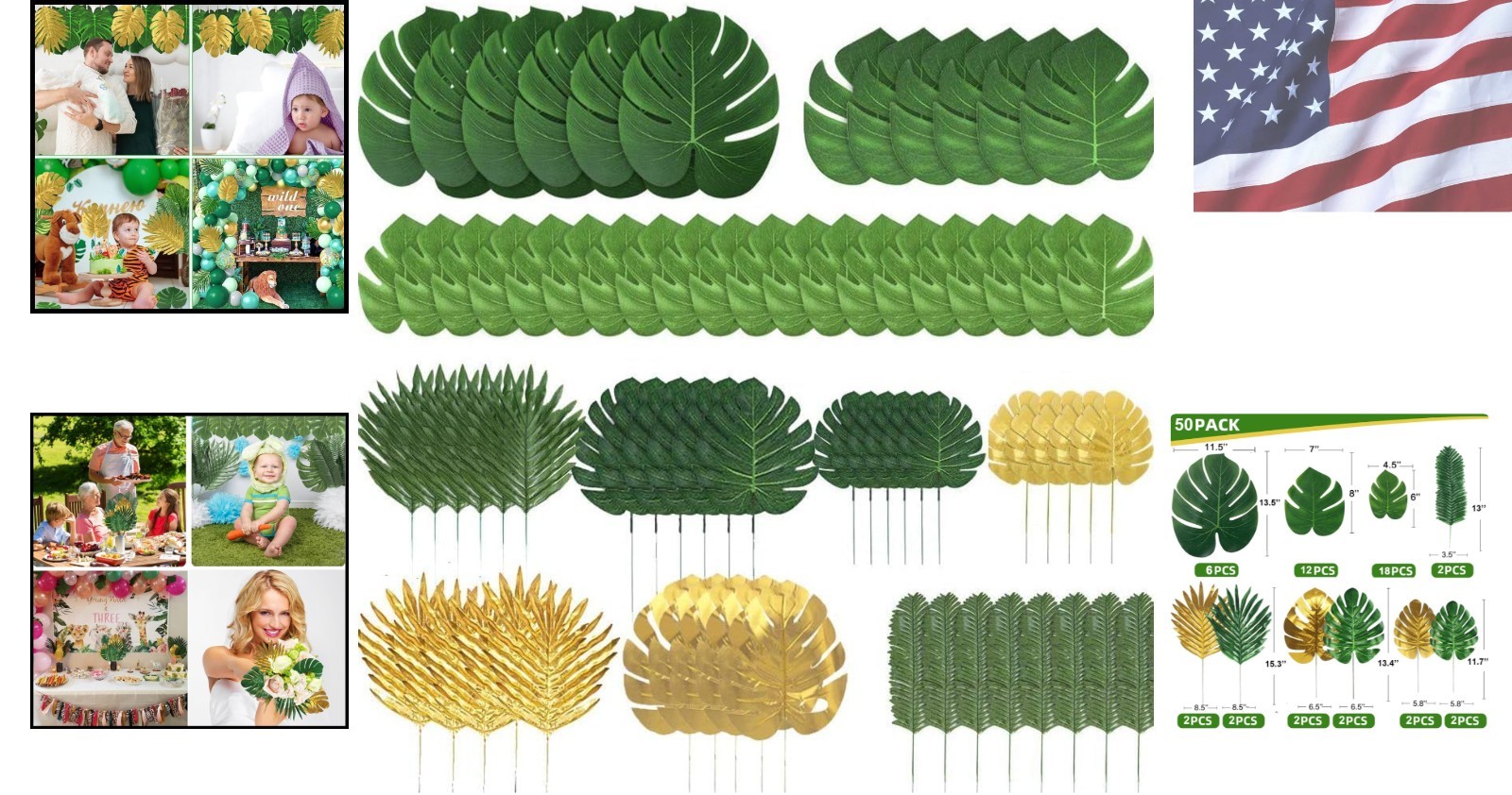 Luxurious 50-Piece Faux Silk Tropical Leaves for Weddings and Parties Decoration