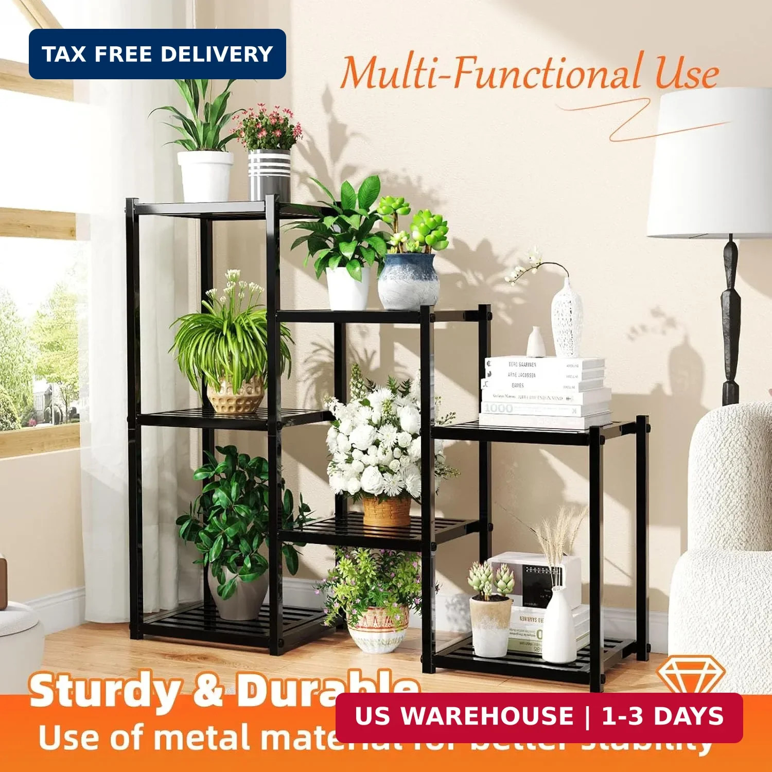 Simple Trending Plant Stand Indoor Outdoor, Heavy Duty Metal Waterproof 7 Tiered