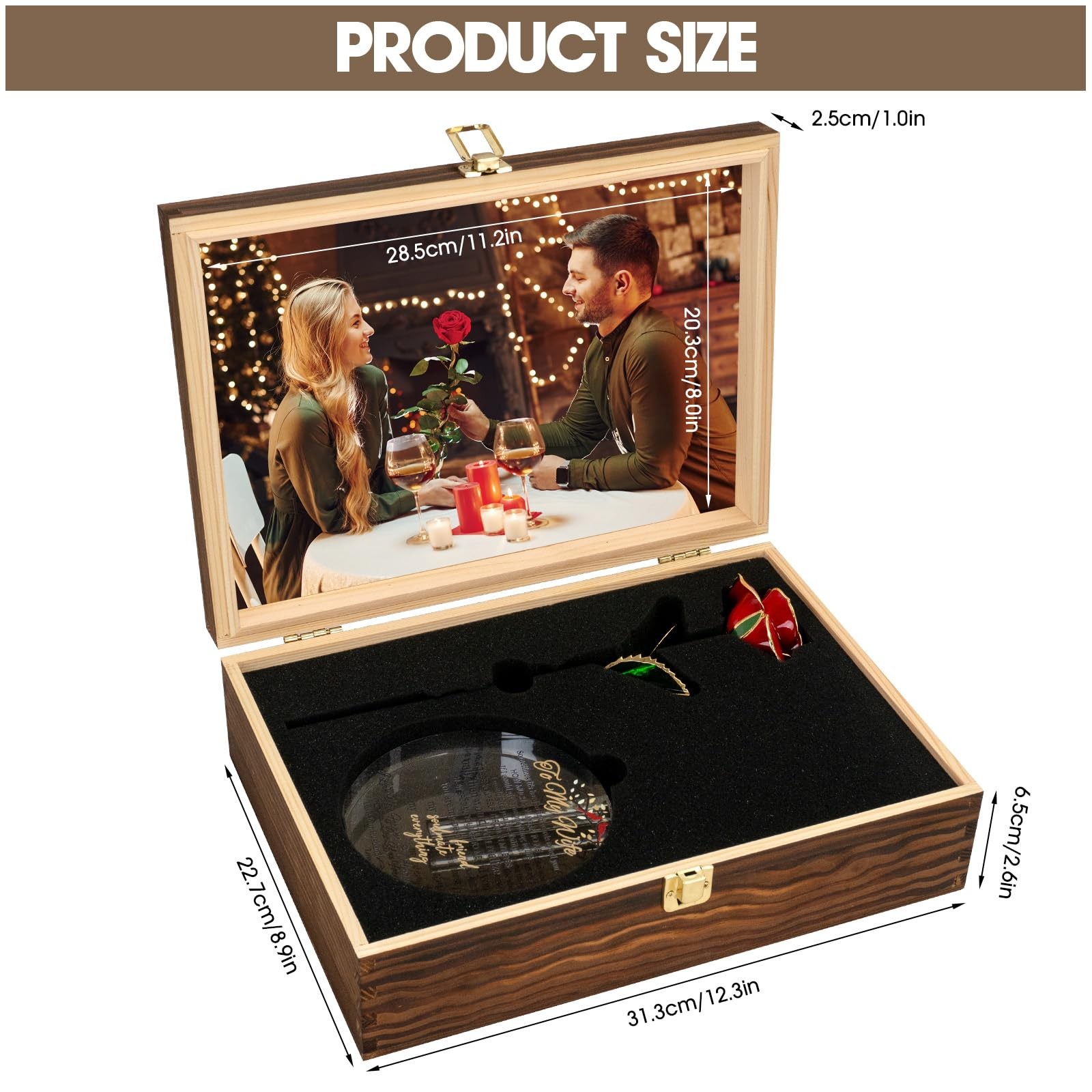 To My Beautiful Wife Women Engraved Wooden Gift Set Includes Crystal Base 24K…