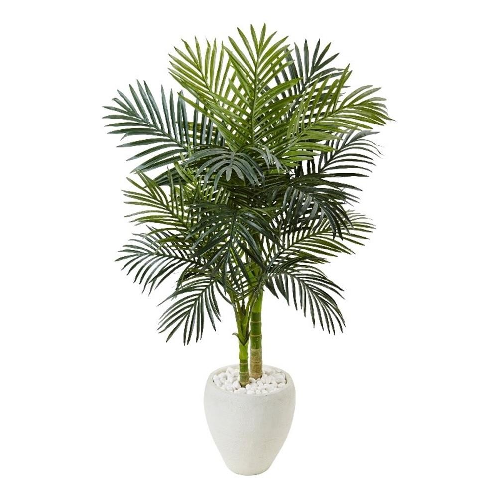 Pemberly Row 54″ Golden Cane Palm Artificial Tree in White Oval Planter