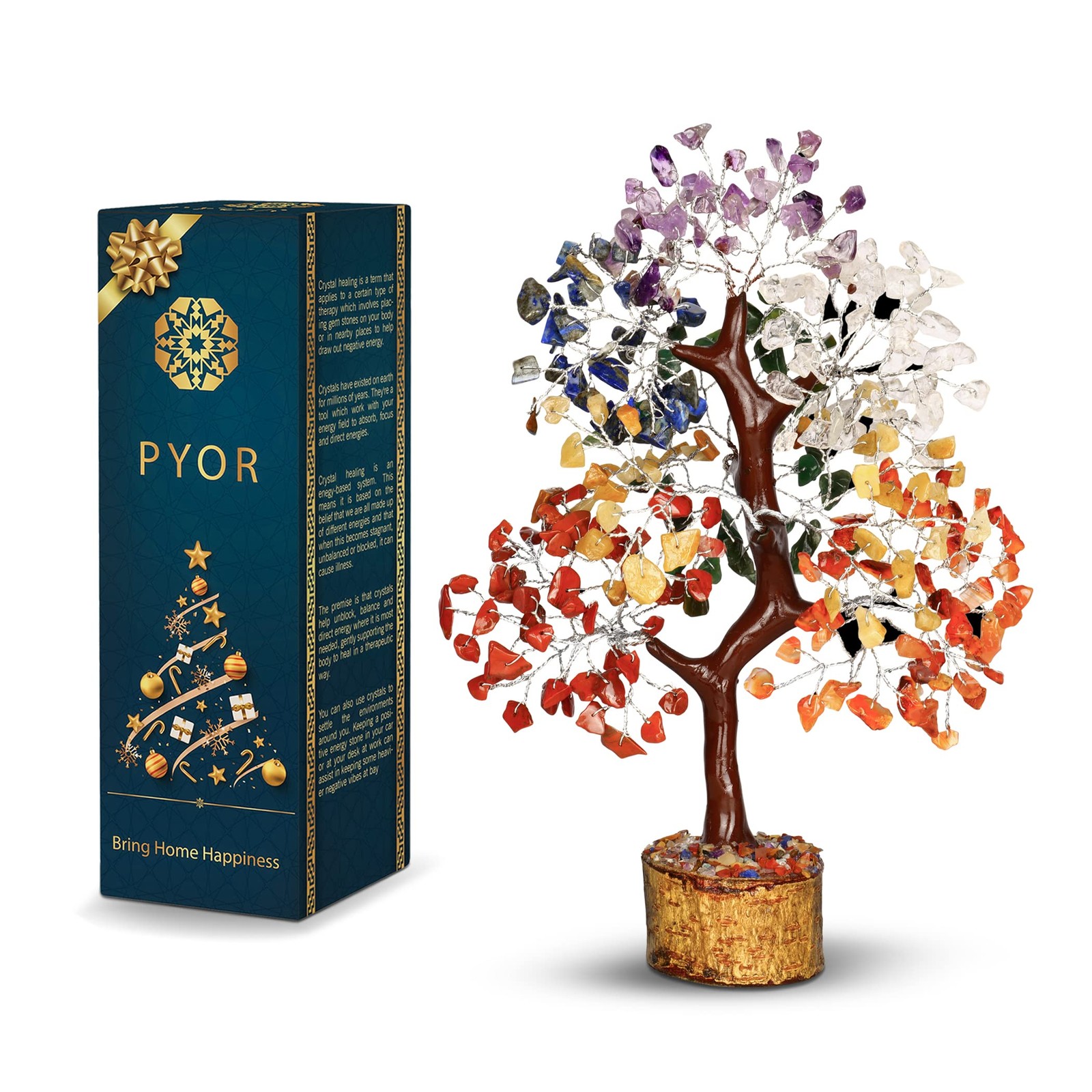 7 Chakra Crystal Bonsai Tree Silver Wire 1012 Inch Gemstone Decor