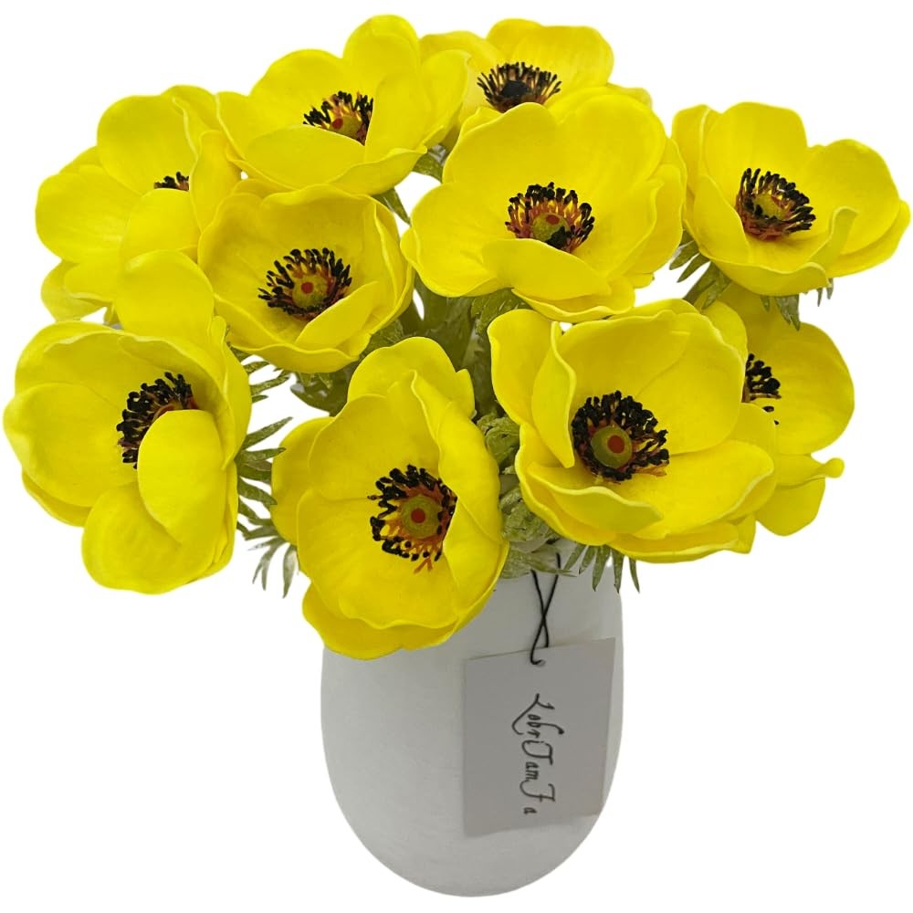 5 PCS Yellow Artificial Real Touch PU Anemone Flower Bouquet Room Home Decor