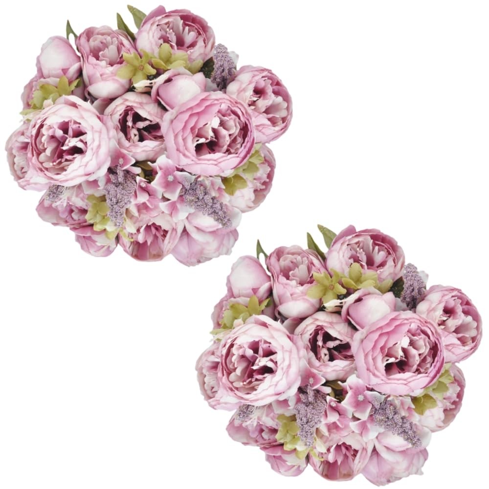 2 Pack Artificial Peony Flowers Silk Peonies Fake Bouquet Arrangement