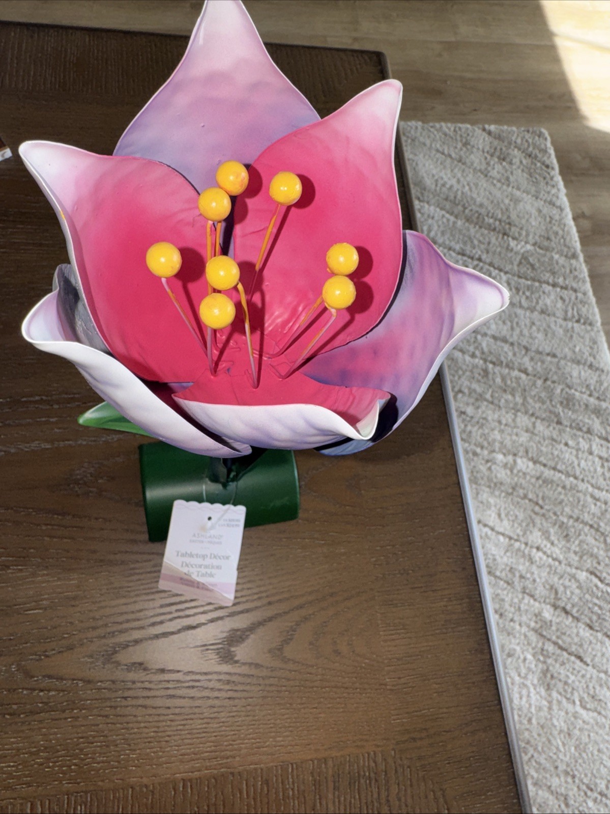 Large Metal Flower Sculpture Tabletop Decor Purple Pink Spring NWT