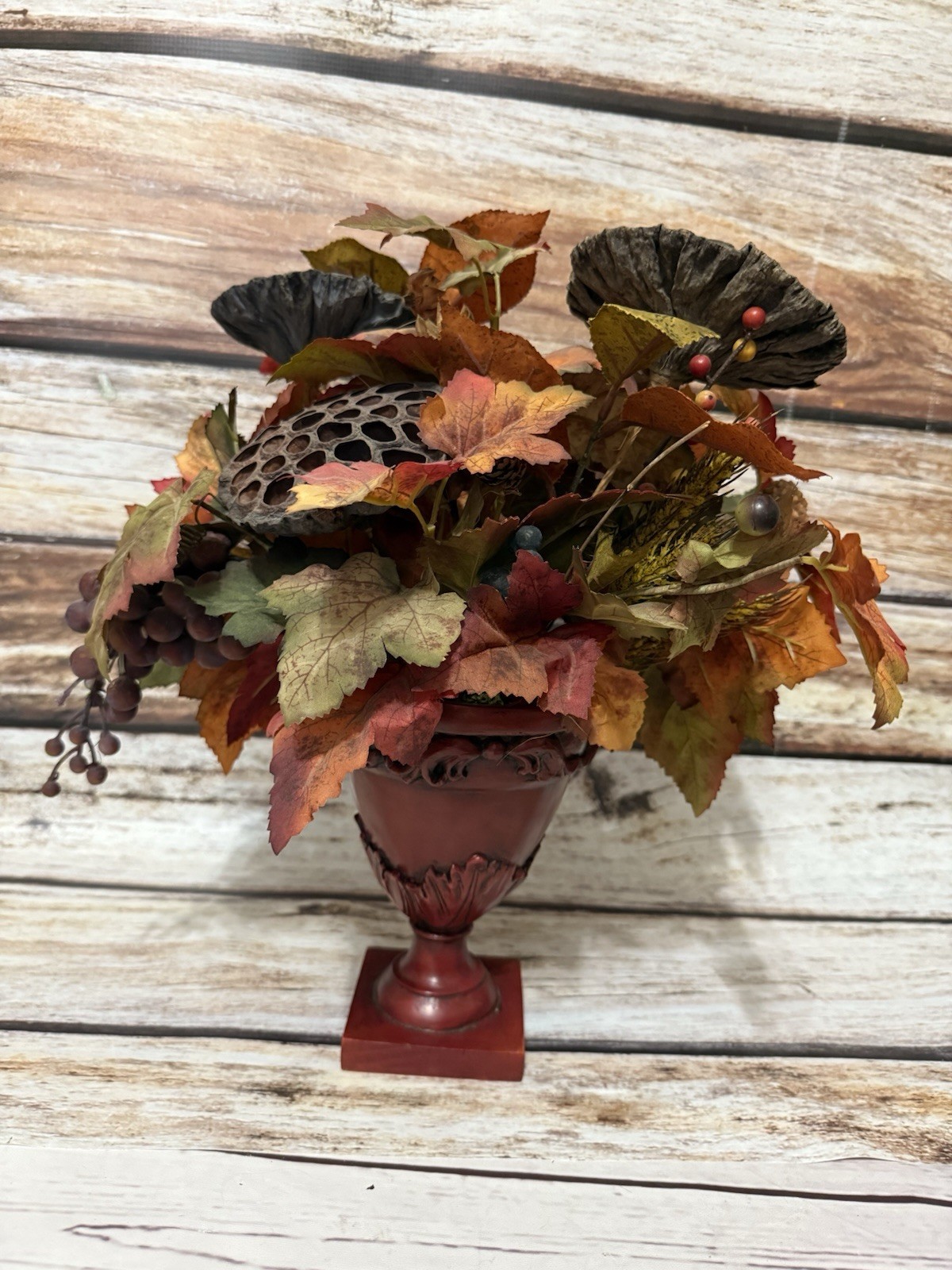 Faux Floral Arrangement Home Decor With Vase 15” Tall Brown Orange