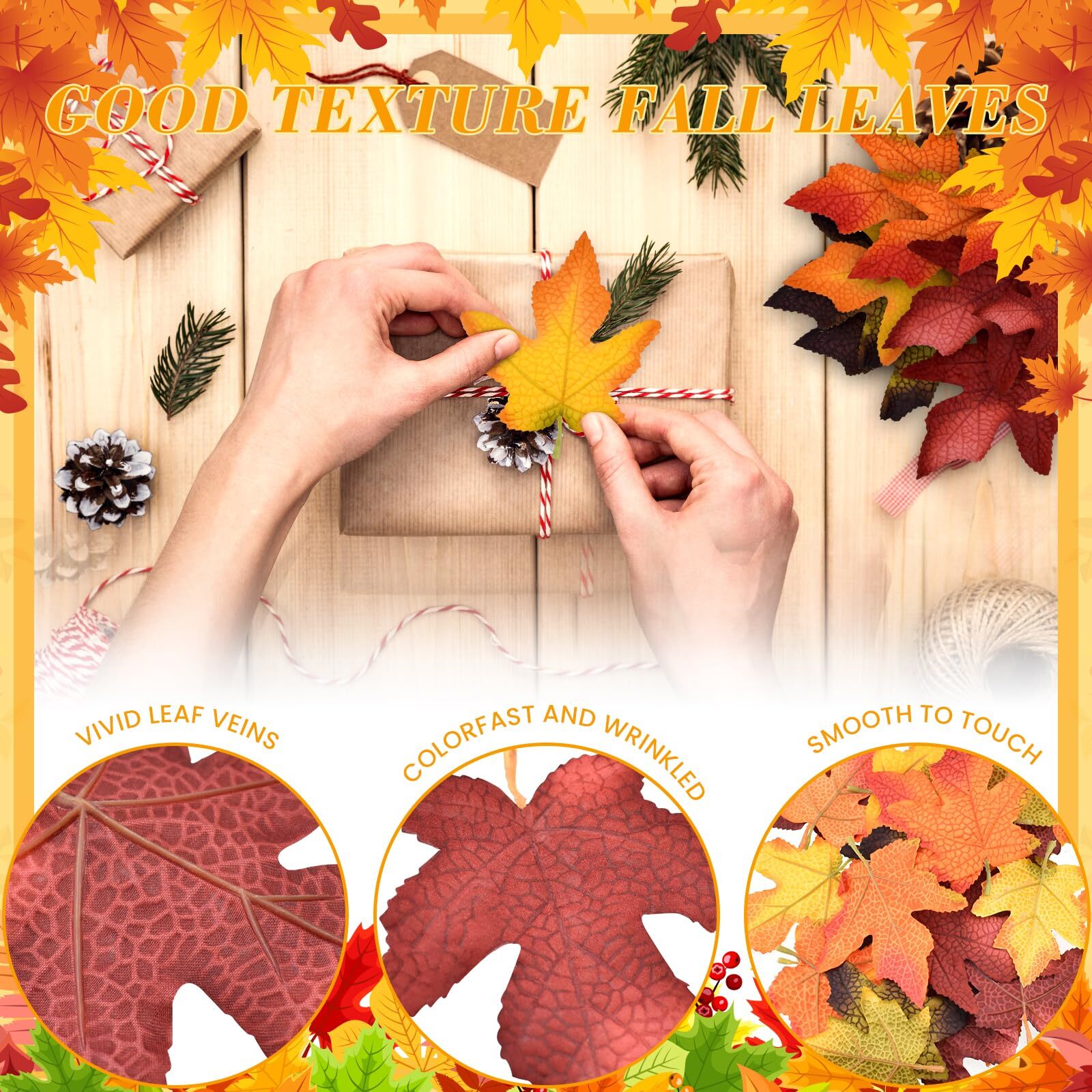 Fall Artificial Maple Leaves 32 Pcs 2 Sizes Mixed Colored Faux Autumn Harvest