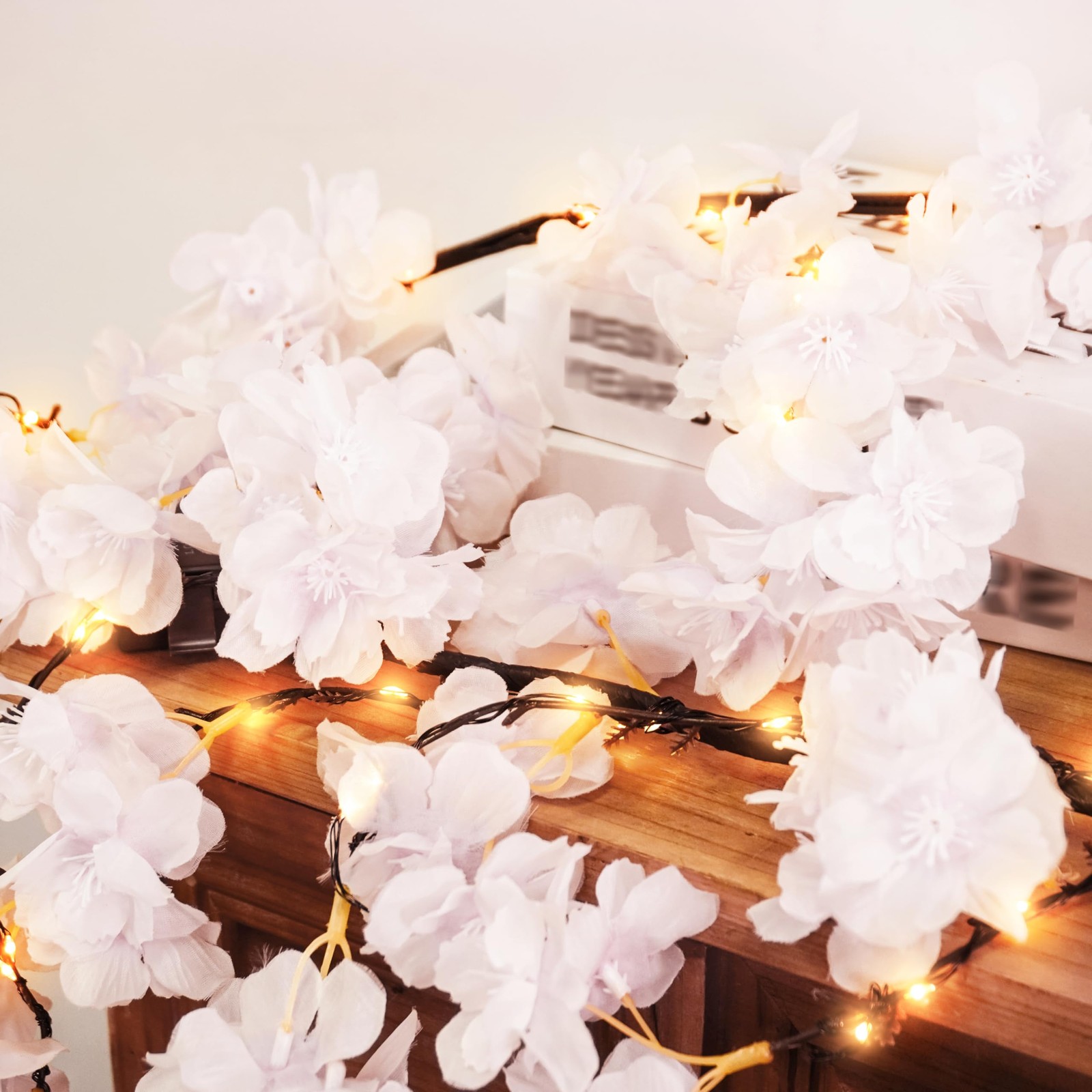 6FT Lighted Cherry Blossom Garland with 100 Fairy Lights Timer Battery Operat…