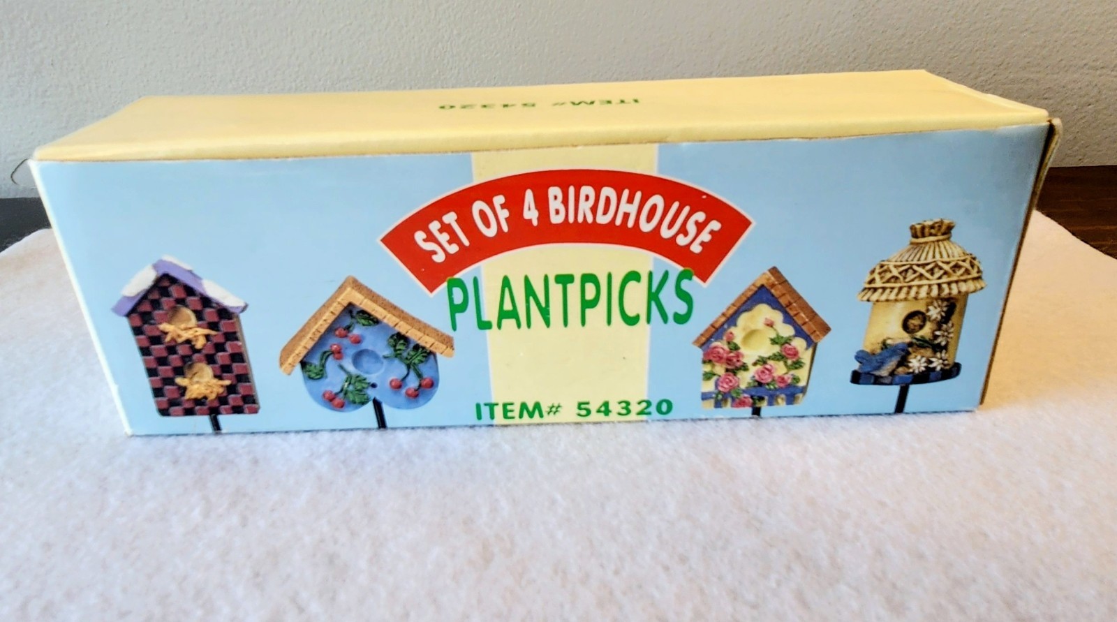 Set Of 4 Small Hand Painted Birdhouses Plant Picks Indoor Country Cottage Decor