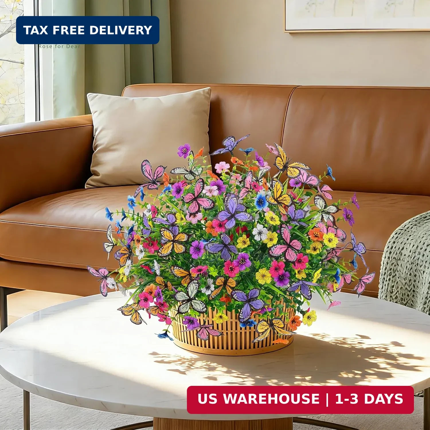 Der Rose 12Pcs Artificial Flowers for Outdoors with Large Fake Butterfly Flowers