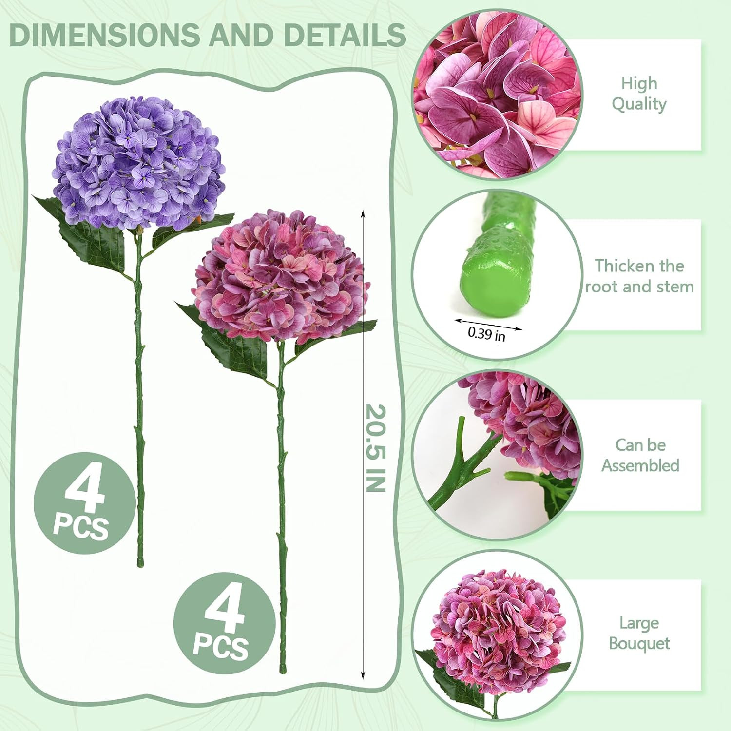 8Pcs Purple Magenta Artificial Hydrangea Flowers for Home Wedding Decor