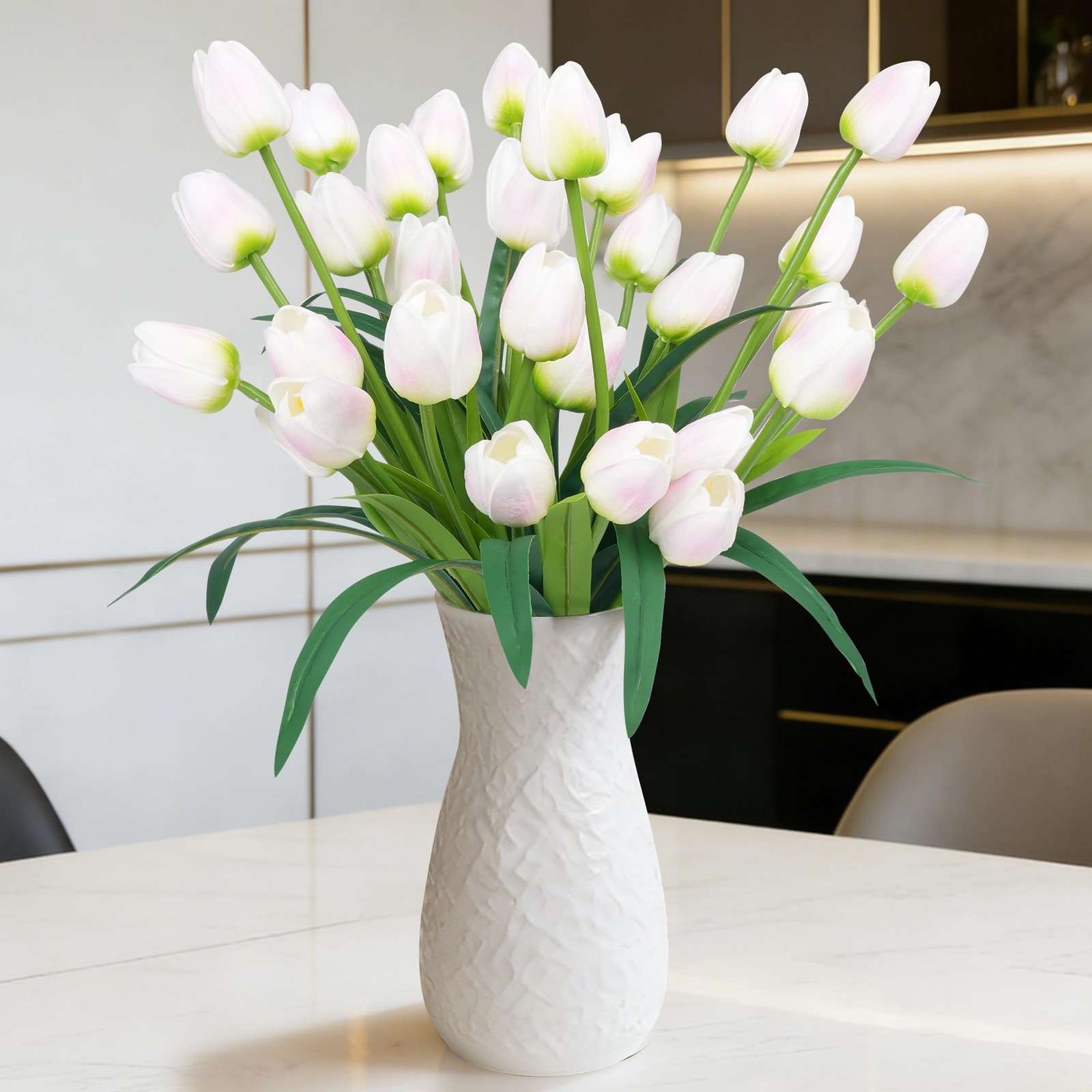 Large Pink And White Imitation Tulip Artificial Flowers Decor 18.9 Inch 30 PCS